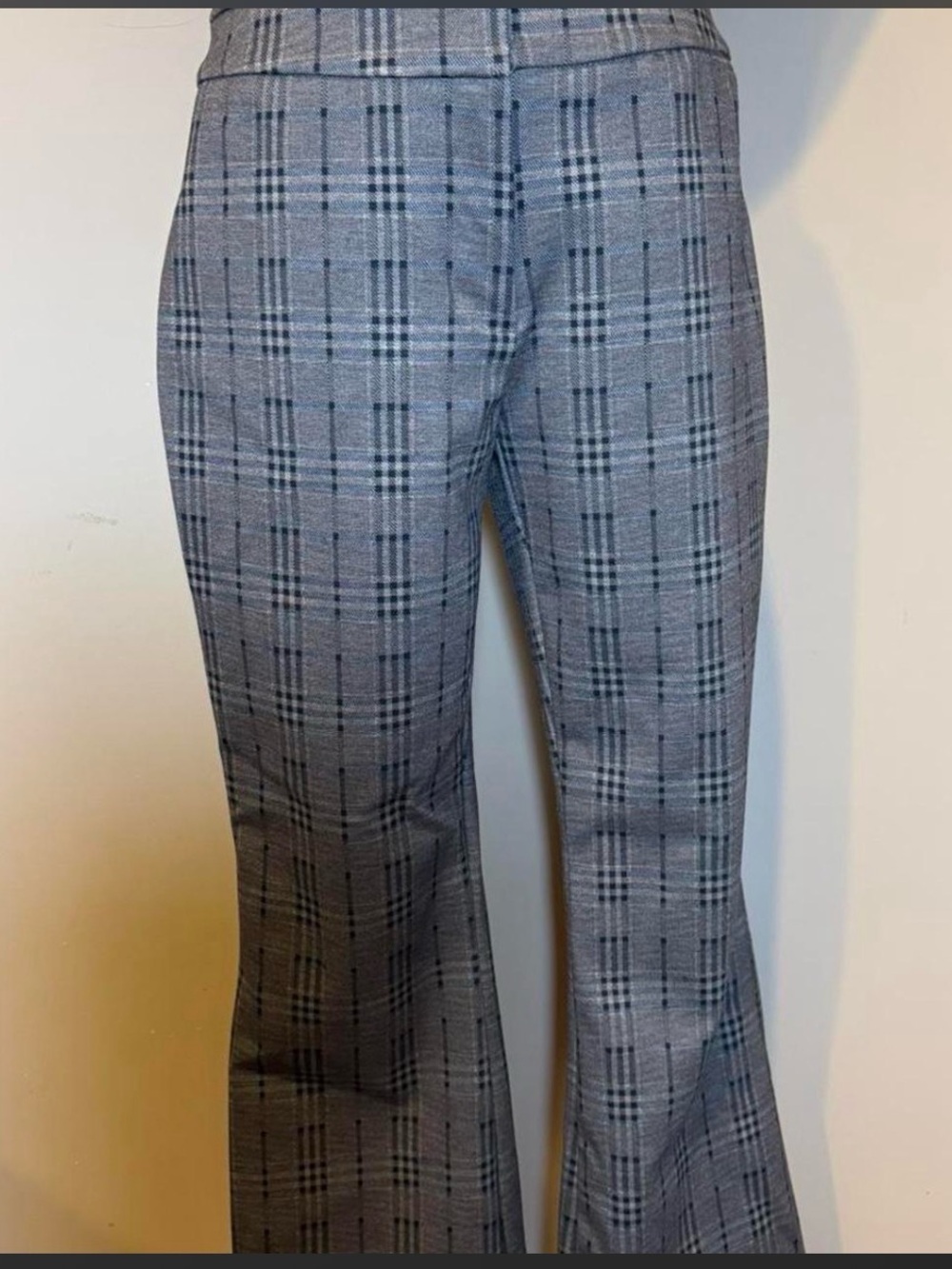 Gray Plaid Tailored Flare Pants
